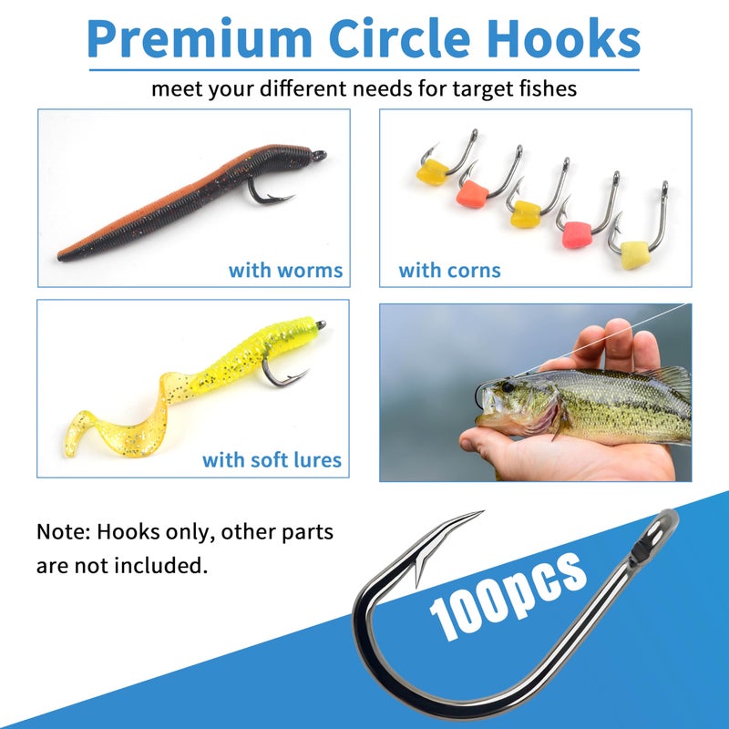 Shaddock Fishing Live Bait Saltwater Circle Hook Assortment - 100pcs 2X Stainless Steel Fishing Hooks Kit for Tuna Mackerel Striper Flounder Bluefish - Image 4